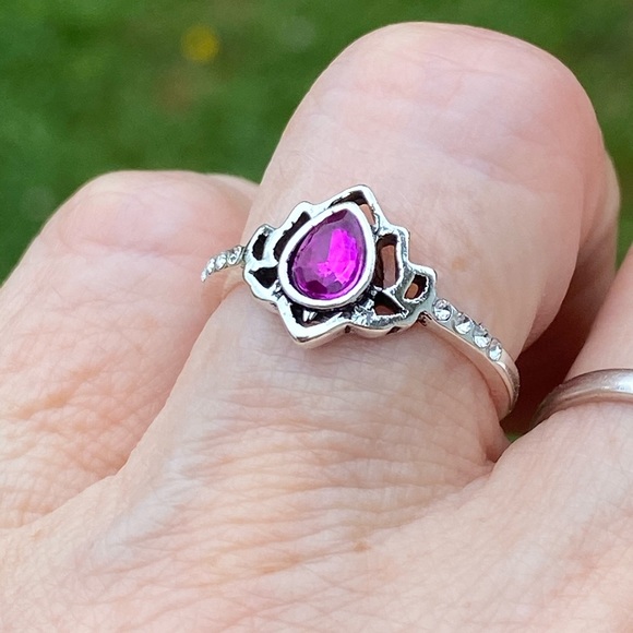 Lotus ring silver plated fuchsia pink zircon crystal accent sz 8 - Picture 8 of 12